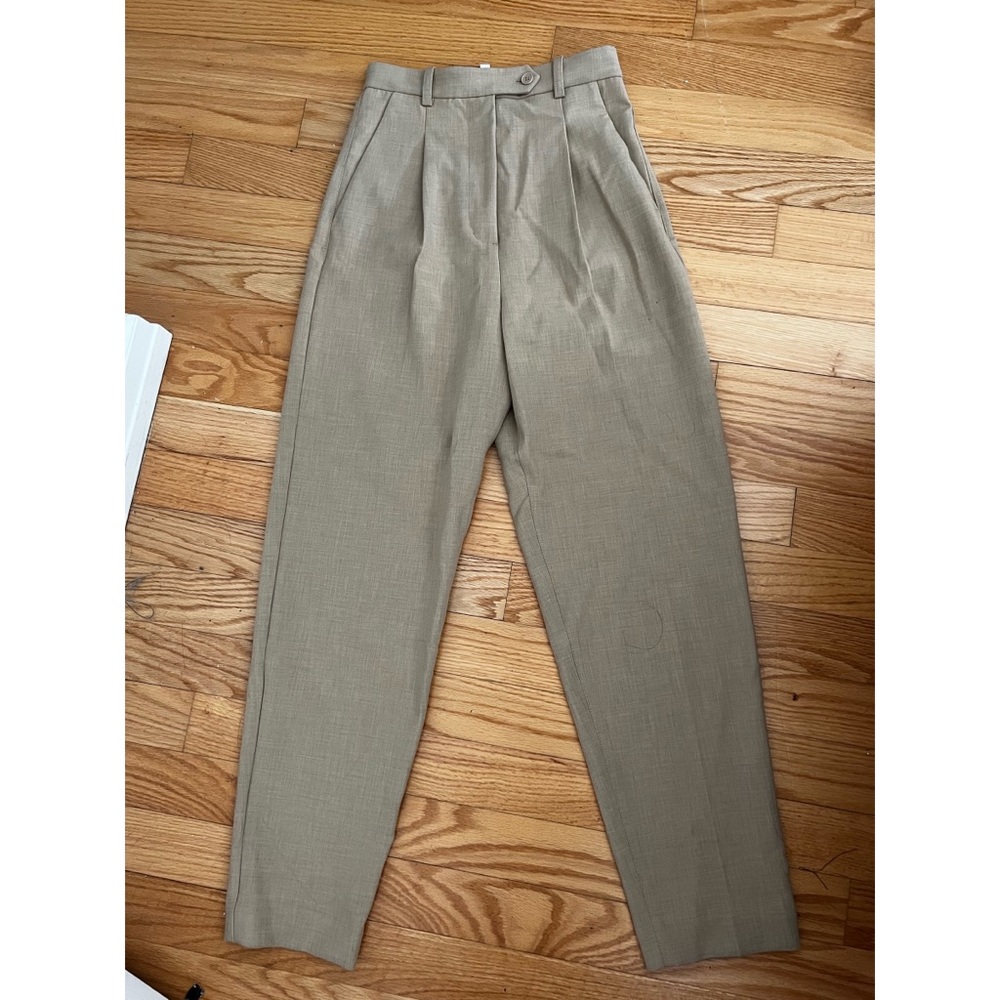 & Other Stories Beige Pleated High Waisted Trousers Sz 2